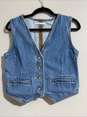 Abercrombie & Fitch Blue Denim Button Vest